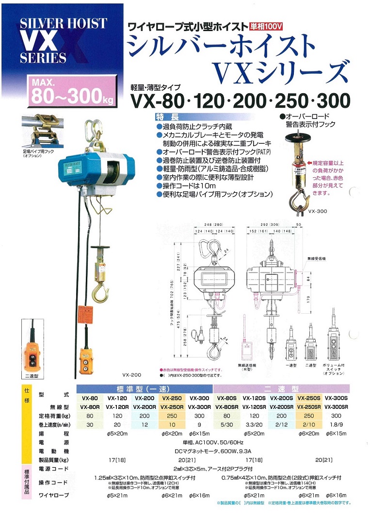 シルバーホイスト 電動 VX-120R 富士製作所 1速型 電動ホイスト 無線型 単相100V ホイスト