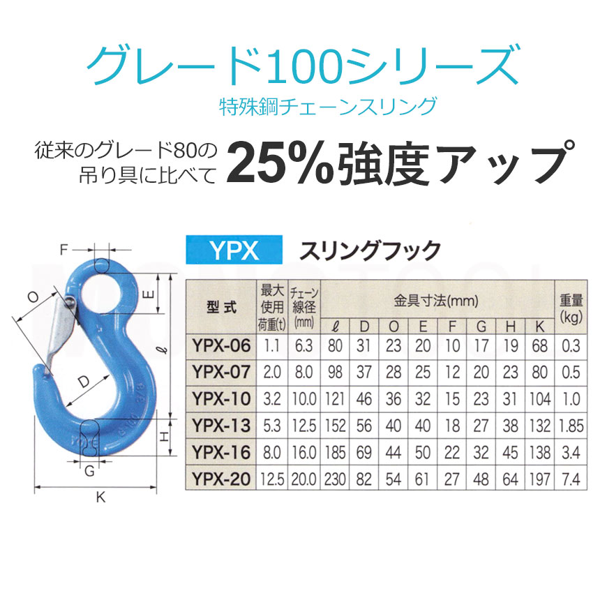 リフテック:G100 スリングフック YPX-20 使用荷重12.5t チェーン線径