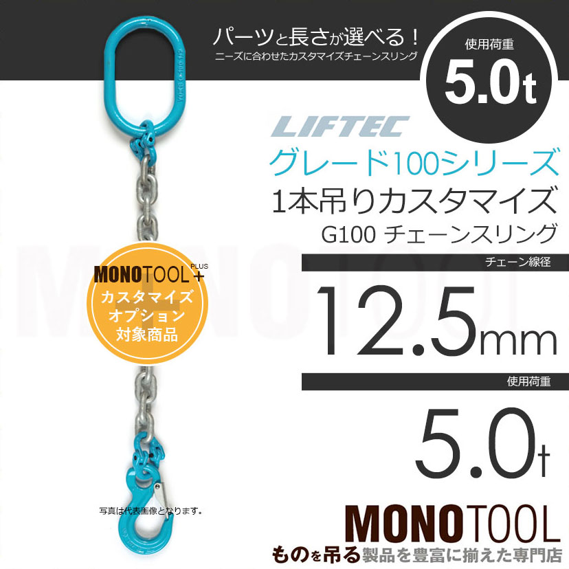 G100 LIFTEC カスタマイズ可能 チェーンスリング 1本吊り 使用荷重:5.0t 12.5mm リフテック リフテック（グレード100）  通販｜モノツール