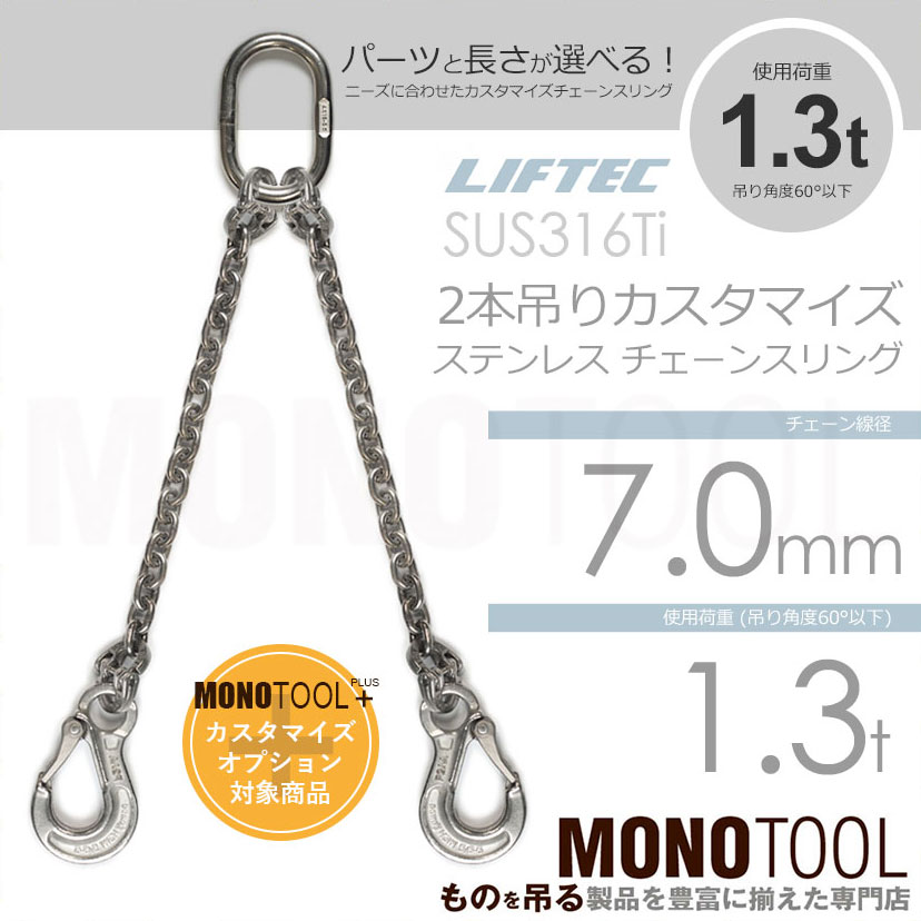 LIFTEC カスタマイズ可能 ステンレスチェーンスリング 2本吊り 使用 