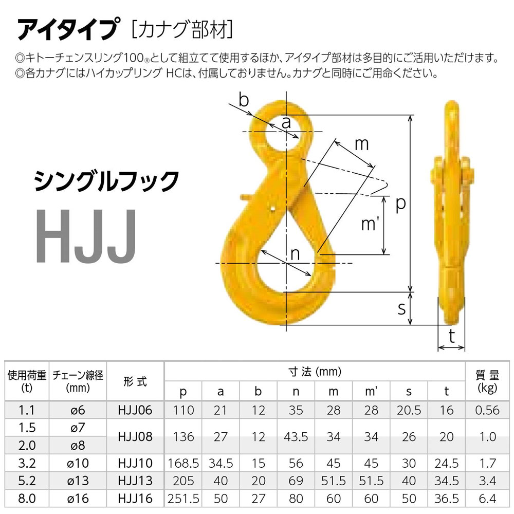 キトー HJJ06 ※旧HJ2060 シングルフックHJ チェンスリング（アイタイプ ...