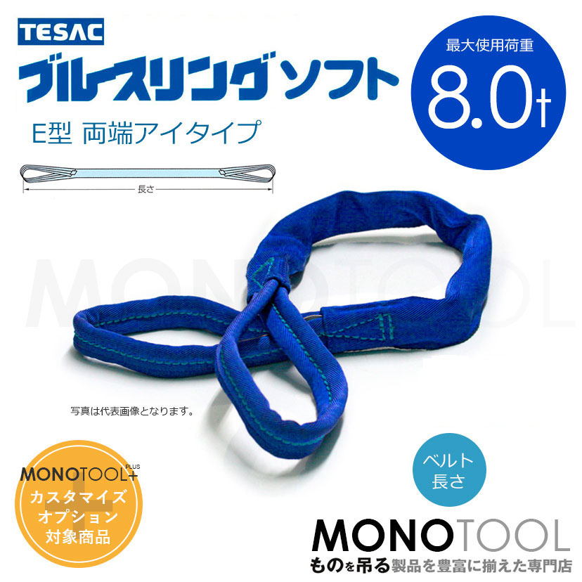 TESAC ブルースリング 250mm×9m 両端アイタイプ JIS3等級 揚重 吊具 荷重8.0t テザック ナイロンスリング ベルトスリング